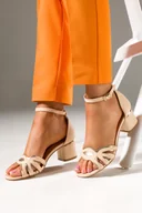 Sandały damskie - Beżowe sandały damskie na ozdobnym klocku ze skórzaną wkładką Casu U24X2-BE - miniaturka - grafika 1