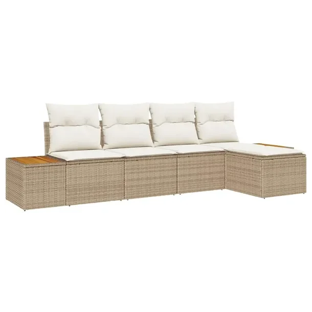 Zestaw Modułowy Sofa Ogrodowa Rattan Beżowy/Biały 4 Osoby 65cm