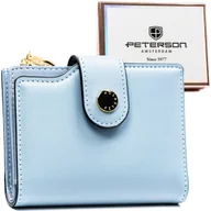 Portfele - Portfel damski na karty PETERSON mały na zatrzask i suwak składany RFID STOP niebieski - miniaturka - grafika 1