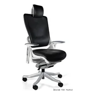 Fotele i krzesła biurowe - Fotel obrotowy WAU 2 skóra naturalna Biały + czarny - miniaturka - grafika 1