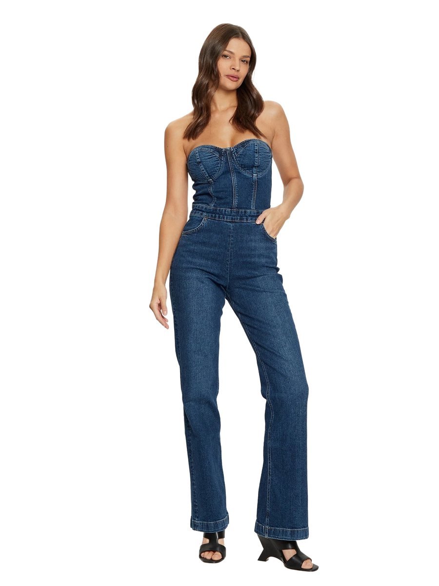 GUESS KOMBINEZON JEANSOWY Z GORSETOWYM DEKOLTEM GRANATOWY 24 2CA