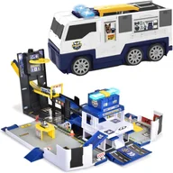 Zabawki konstrukcyjne - Zestaw Duży Radiowóz Policyjmy Transporter ze światłem i dźwiękiem + pojazdy - miniaturka - grafika 1