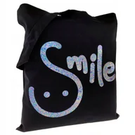 Torby i wózki na zakupy - TORBA bawełniana z nadrukiem SMILE czarna torebka siatka 220g na zakupy - miniaturka - grafika 1
