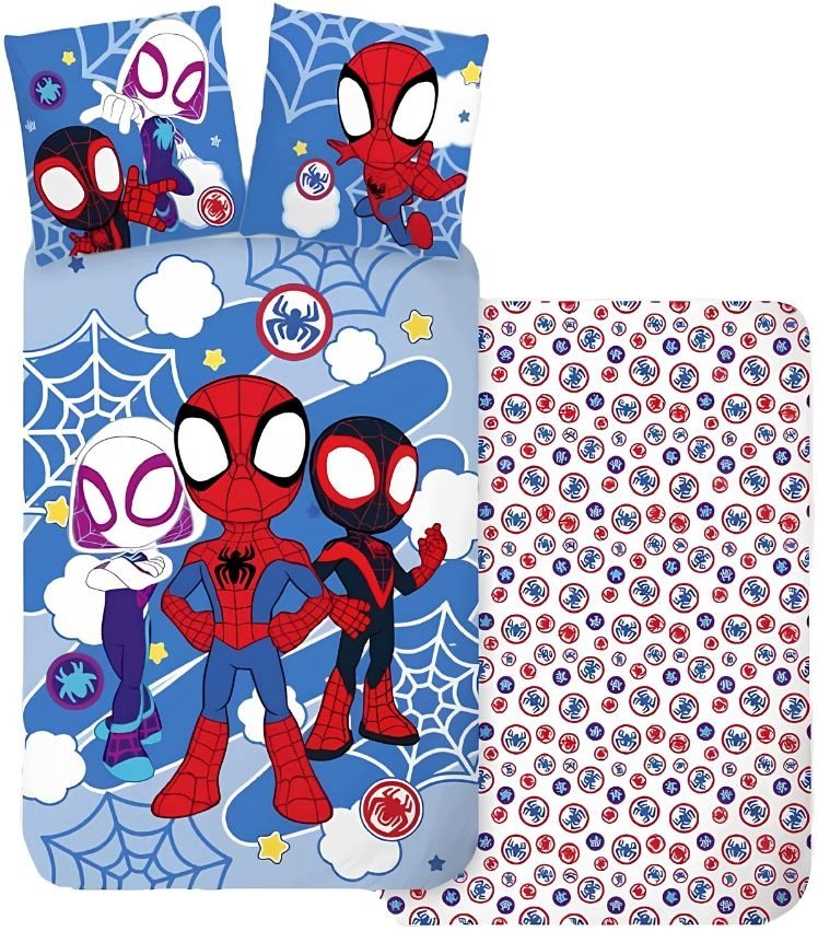 Pościel Dziecięca 100X135 40X60 CM 100% Bawełna Niebieska Spidey