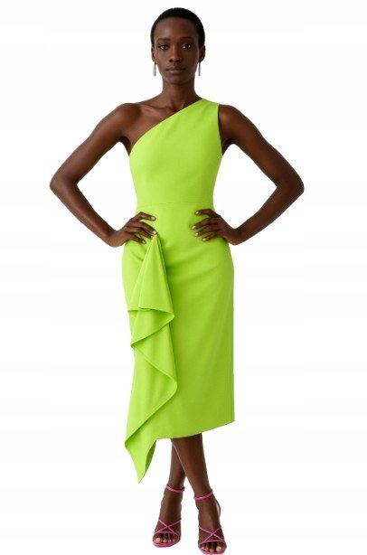 Karen Millen Zielona Sukienka Midi Na Jedno Ramię Prosta 40 B1D