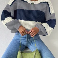 Swetry damskie - TEMU Europejski i Amerykański Standard Damski Elegancki Seksowny Sweter z Okrągłym Dekoltem na Jesień i Zimę - miniaturka - grafika 1