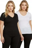 Koszulki i topy damskie - TRENDYOL PLUS SIZE 2 PACK CZARNY I BIAŁY T-SHIRT DAMSKI BAWEŁNIANY 44 5AA - miniaturka - grafika 1