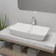 Umywalki - vidaXL Umywalka z baterią mieszającą, ceramiczna, prostokątna, biała - miniaturka - grafika 1