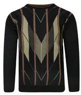 Swetry męskie - Sweter Czarny, Wzór Geometryczny, Okrągły Dekolt (U-neck), Męski - MAX SHELDON - Max Sheldon - miniaturka - grafika 1