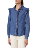Koszule damskie - Springfield Damska koszula dżinsowa Sustainable Wash Ruffles, średni niebieski, 6, Średnioniebieski, 32 - miniaturka - grafika 1