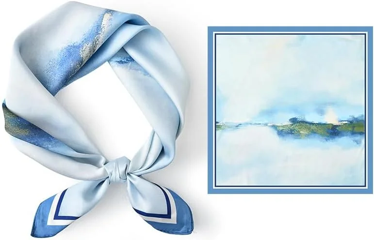 SZALIK 53X53CM KWADRATOWY JEDWABISTY WZÓR IMPRESJONIZM ELEGANCKI LEKKI