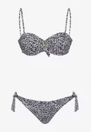 Stroje kąpielowe - Ciemnoszare Dwuczęściowe Bikini Góra z Regulowanymi Ramiączkami Ozdobiona Metalową Klamrą Dół Majtki Typu Figi Wiązane po Bokach Zelmarie - miniaturka - grafika 1