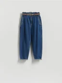 Spodnie damskie - Reserved - Jeansy paperbag z paskiem - granatowy - miniaturka - grafika 1