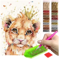 Zabawki kreatywne - Haft Diamentowy ARTULIO, Obraz DIY 5D, Diamond Painting, Mozaika Diamentowa 30X40cm (Młody lew) + Zestaw Akcesoriów - miniaturka - grafika 1
