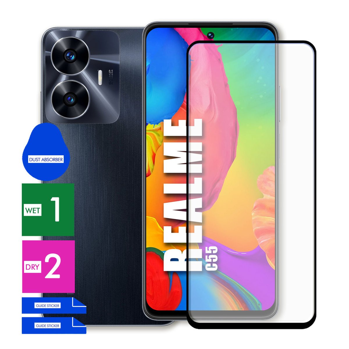 SZKŁO OCHRONNE DO REALME C55 HARTOWANE 9H PEŁNE CAŁY EKRAN 5D JAKOŚĆ
