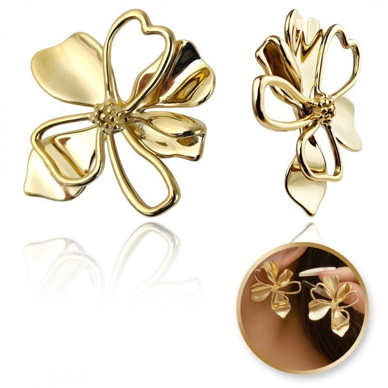 Kolczyki Kwiaty Ze Stali Szlachetnej Platerowane 14K Złotem, Sztyft Kst3399
