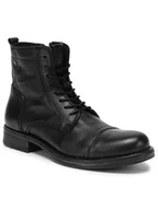 Buty zimowe męskie - Jack&Jones Kozaki Jfwrussel Leather 12155999 Czarny - miniaturka - grafika 1