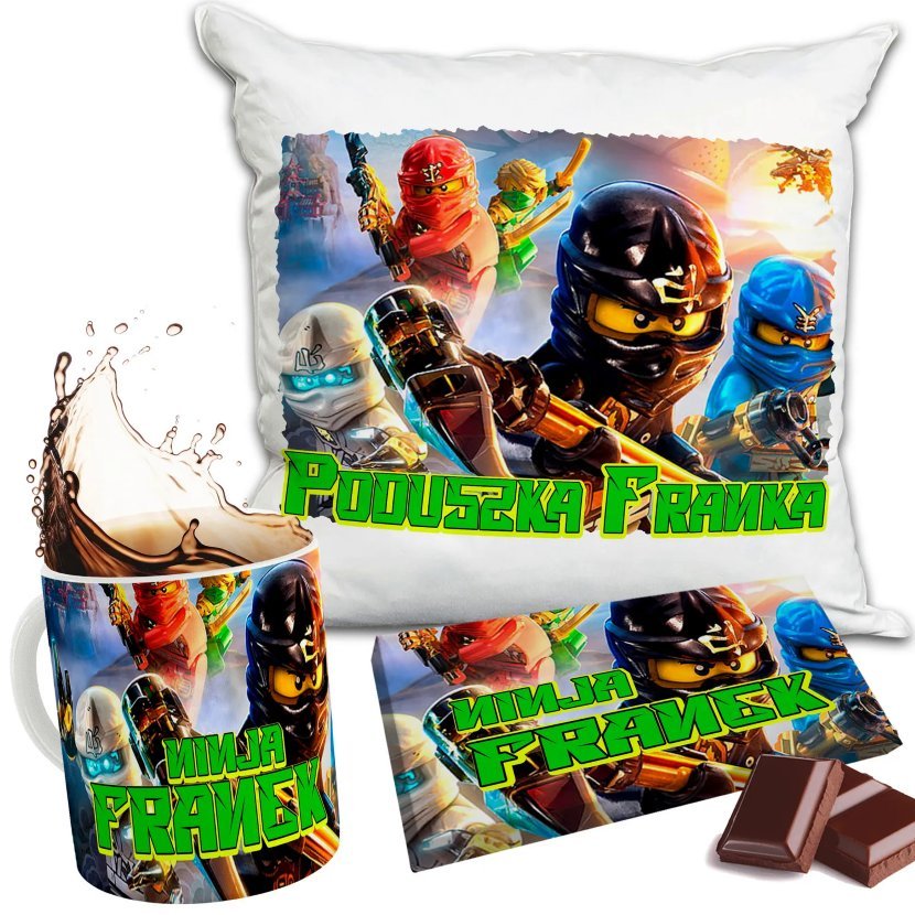 Zestaw NINJA GO Kubek + Poduszka + Czekolada + Imię Prezent Nadruk