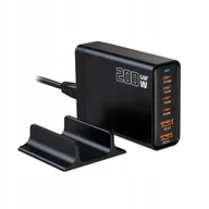 Ładowarki do telefonów - Zasilacz Ładowarka 200W GaN 2x QC USB 4xUSB-C do laptopa iPhone Mac 100W - miniaturka - grafika 1