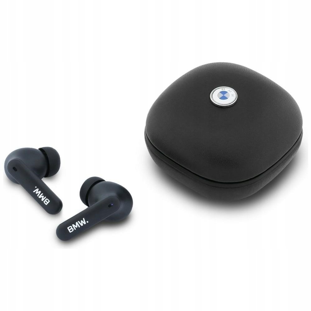BMW Słuchawki Bluetooth TWS Leather Metal Logo ENC black