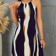 Inne - TEMU Geometryczna sukienka z dziurką od klucza, swobodna sukienka bez rękawów z wiązaniem na plecach, odzież damska - miniaturka - grafika 1