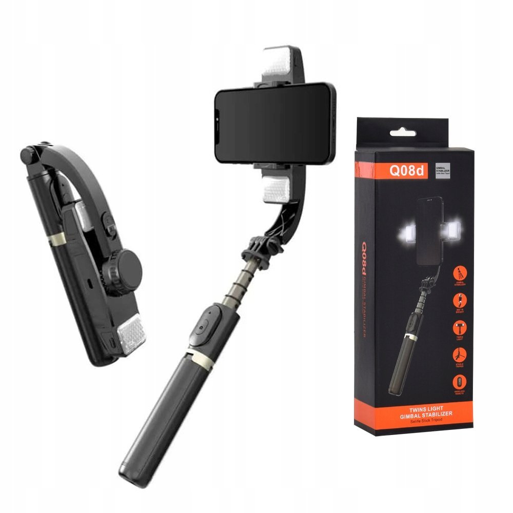 Techsuit - Selfie Stick (Q08D) - statyw stabilizujący z lampą, 360 stopni