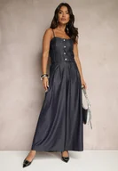 Komplety damskie - Granatowy Wiskozowy Komplet z Topem na Ramiączkach i Szerokimi Spodniami Danellin - miniaturka - grafika 1