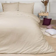 Pościel - Darymex Pościel satynowa 200x220 capuccino beżowa pasy jednobarwna Cizgili adamaszkowa - miniaturka - grafika 1