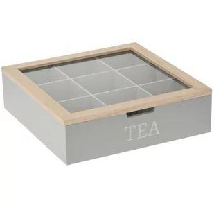 Pudełko na herbatę z napisem TEA MDF 24 x 24 x 7 cm białe HZ1930940 - Pojemniki kuchenne - miniaturka - grafika 1