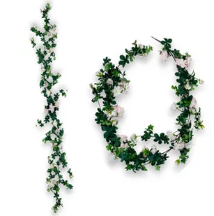GIRLANDA Z KWIATAMI DZIKIEJ RÓŻY, JABŁONI 180 CM KOLOR ZIELONO-BIAŁO-RÓŻOWY - Sztuczne kwiaty - miniaturka - grafika 1