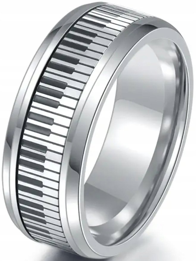 Srebrny Pierścień z Wygrawerowaną Klawiaturą Fortepianu Miłośnik Muzyki