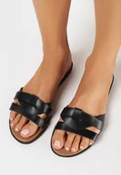 Klapki i japonki damskie - Czarne Klapki z Przeplatanymi Paskami Velarimas - miniaturka - grafika 1