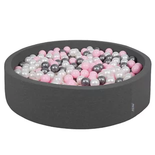 KiddyMoon, suchy basen okrągły z piłeczkami 7cm 120x30 ciemnoszary: perła-pudrowy róż-srebrny 120x30/600piłek - Suche baseny - miniaturka - grafika 1