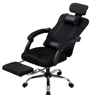 Fotel biurowy, krzesło biurowe Ergonomiczny, obrotowy fotel z podnóżkiem i zagłówkiem, wentylacja - czarny - Fotele i krzesła biurowe - miniaturka - grafika 1