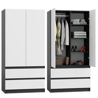 Szafy - SZAFA ANTRACYT BIAŁA GARDEROBA DUŻA NA UBRANIA OTWIERANA SZUFLADY NOWOCZESNA 90cm - miniaturka - grafika 1