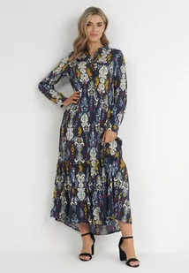 Granatowa Sukienka Koszulowa Rozkloszowana Delirime - Sukienki - miniaturka - grafika 1