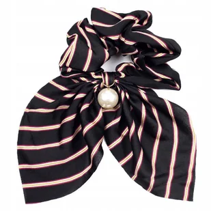 Gumka Do Włosów apaszka Scrunchie paski Czarna - Ozdoby do włosów - miniaturka - grafika 1
