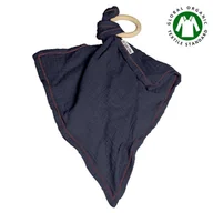 Gryzaki dla dzieci - Hi Little One - Przytulanka dou dou z gryzakiem z organicznej BIO bawełny GOTS cozy muslin with wood teether 2in1 Navy - miniaturka - grafika 1