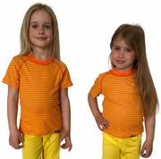 Odzież sportowa dziecięca - COOL kolorowy T-shirt dziecięca .110 .pomarańczowo-żółte paski - miniaturka - grafika 1