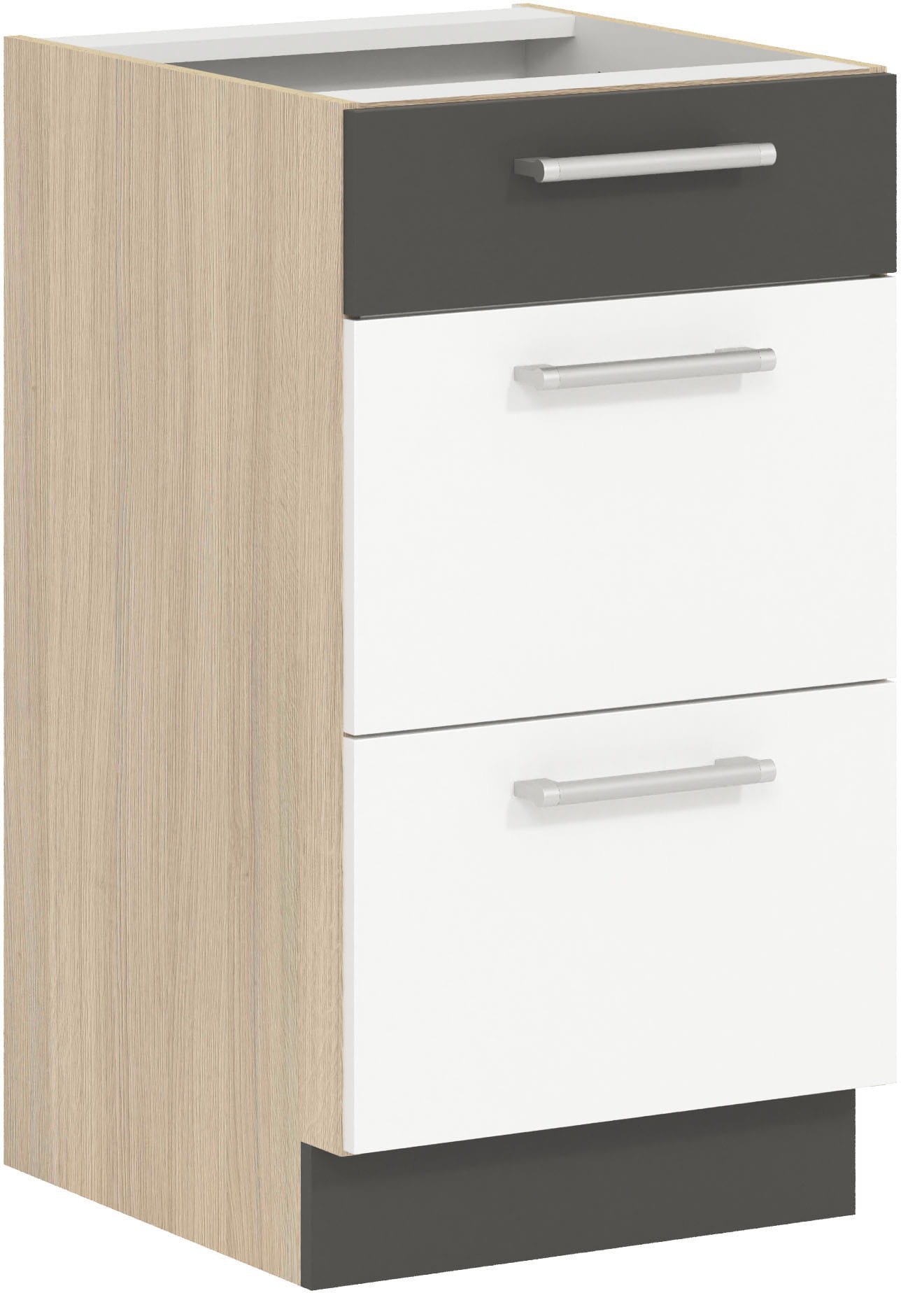Szafka dolna kuchenna z trzema szufladami MODENA MD14/D45S3 biały połysk / grafit