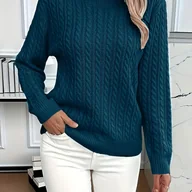 Swetry damskie - TEMU Sweter damski z wysoką elastycznością, jednolity kolorowy sweter z okrągłym dekoltem - długi rękaw casual na każdą porę roku o luźnym kroju, - miniaturka - grafika 1