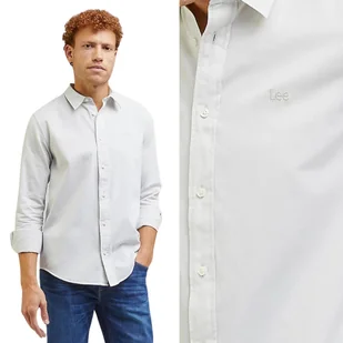 Lee PATCH SHIRT Bright White BIAŁA LNINANA KOSZULA REGULAR FIT XL - Koszule męskie - miniaturka - grafika 1