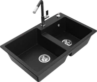 Zlewozmywaki z baterią - Mexen Tomas zlewozmywak granitowy 2-komorowy z baterią kuchenną Flora, czarny - 6516-77-670401-07 - miniaturka - grafika 1