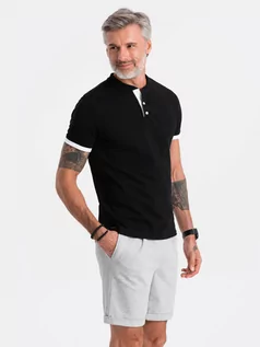 Koszulki męskie - T-shirt męski polo bez kołnierzyka - czarny V8 S1381 - grafika 1