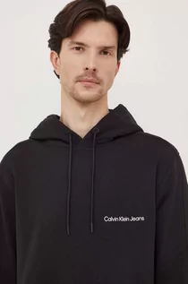 Bluzy męskie - Calvin Klein Jeans bluza bawełniana męska kolor czarny z kapturem gładka - grafika 1