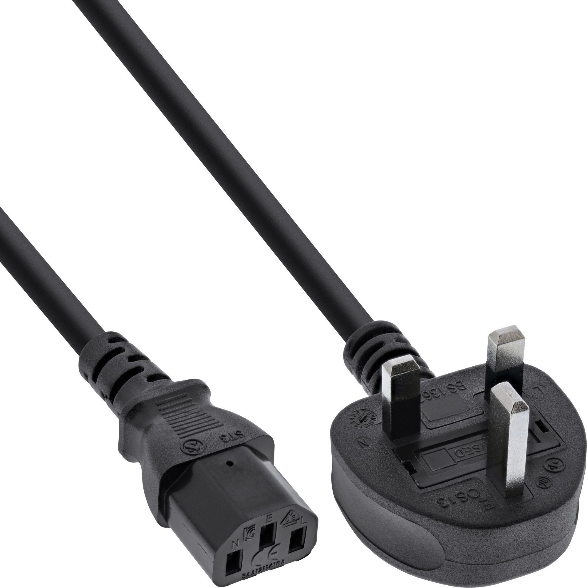 Kabel sieciowy InLine®, wtyczka sieciowa England do wtyczki IEC C13, 5m