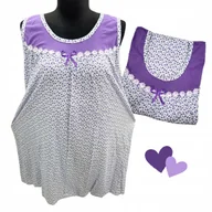 Bielizna nocna - BAWEŁNA KOSZULA NOCNA na ramiączkach drobny kwiat prezent fiolet 52 54 6XL - miniaturka - grafika 1