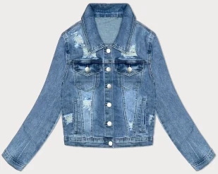 Damska kurtka jeansowa z przetarciami niebieska (GD9215-K) - GOURD JEANS - Kurtki damskie - miniaturka - grafika 1