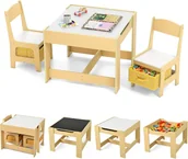 Stoliki dla dzieci - Stolik dla Dzieci z 2 Krzesełkami, 3 w 1 Mały Stolik do Rysowania, Dwustronny z Tablicą, 2 Pojemniki do Przechowywania (Żółty) - miniaturka - grafika 1