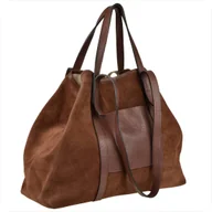 Torebki damskie - Vera Pelle Torba skóra zamszowa naturalna brąz koniak na ramię i do ręki - miniaturka - grafika 1